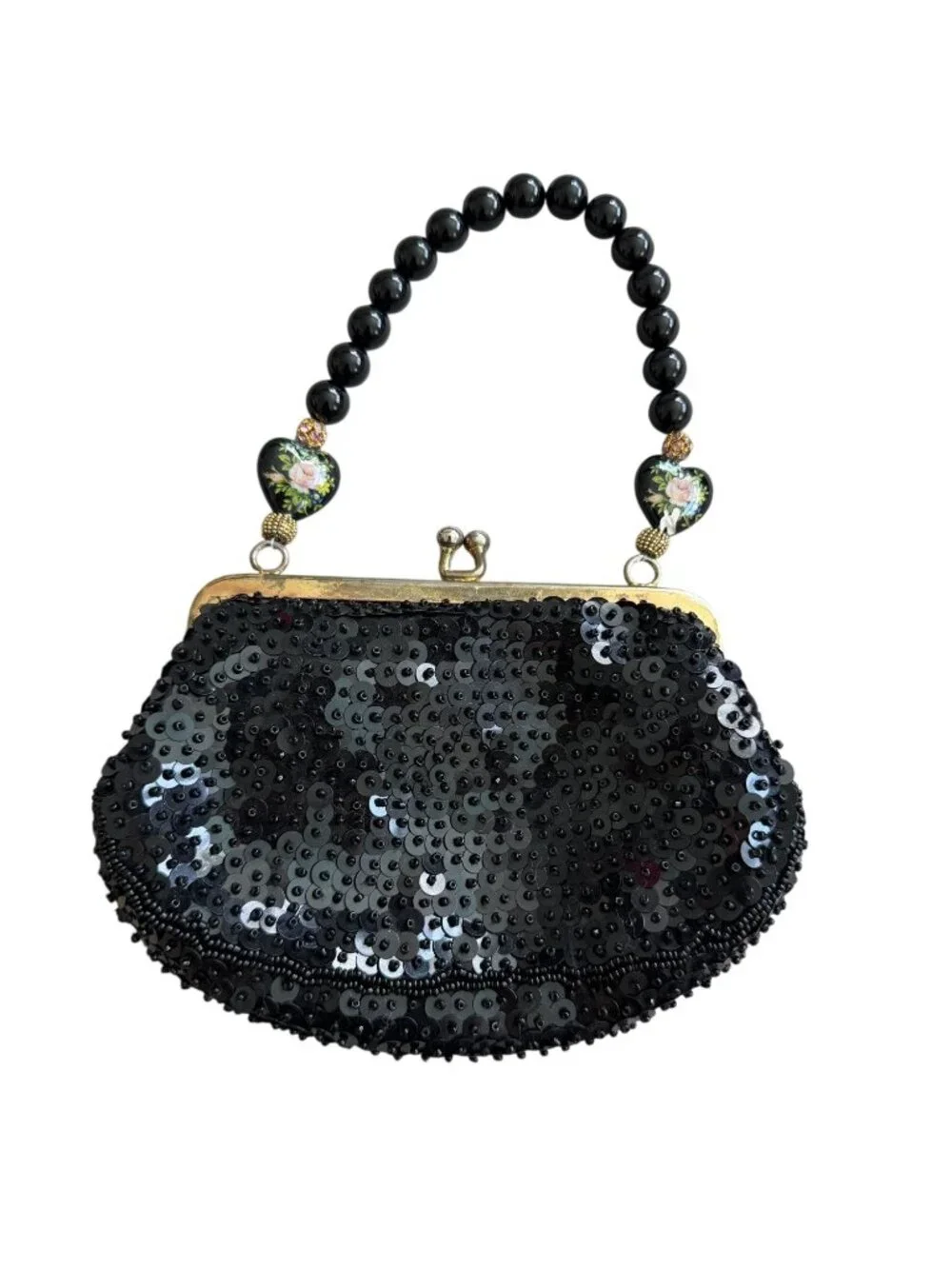 LILY SCOTT Vintage Black Beaded Cocktail Bag Clutch